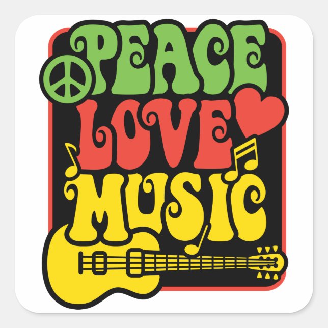 Rasta Peace-Love-Music Square Sticker (Front)