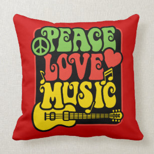 Reggae Rastafarian One Love Throw Pillow 16x16 Multicolor Love Peace and Joy Hippie Tee Gift Rasta Cat Funny Kitten