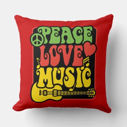 Rasta Peace Love Music Throw Pillow