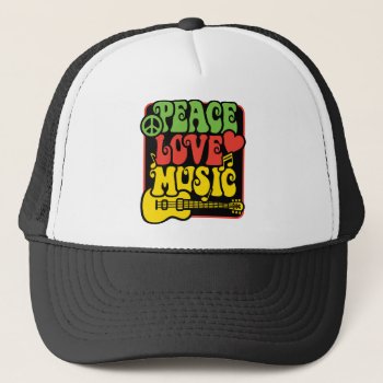 Rasta Peace Love Music Trucker Hat by PeaceLoveWorld at Zazzle
