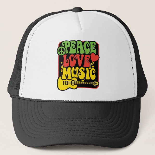 Rasta Peace Love Music Trucker Hat (Front)