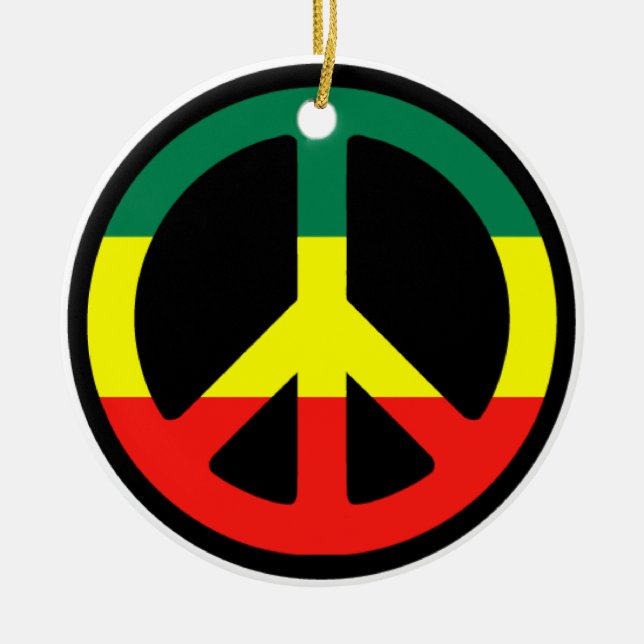 Rasta Peace Sign Christmas Ceramic Ornament (Front)