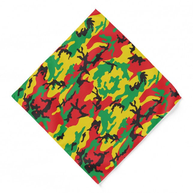 Rasta Red Yellow and Green Camouflage Patterned Bandana (Front)