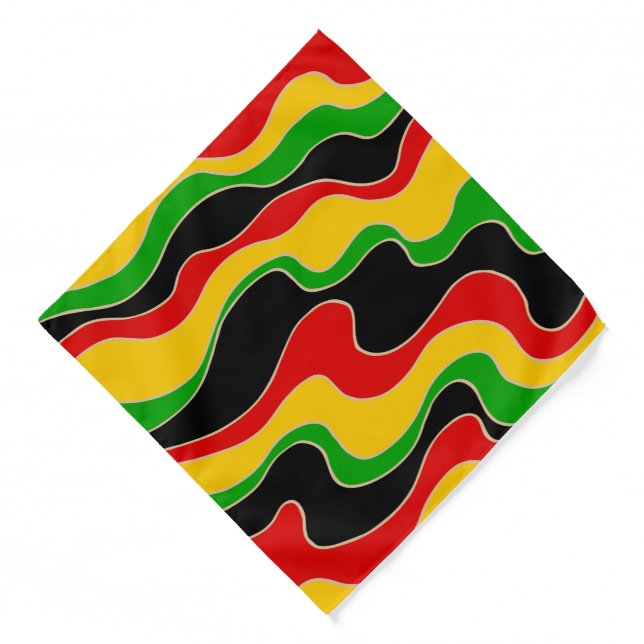 Rasta Red Yellow and Green Wavy Lines Patterned Bandana (Front)