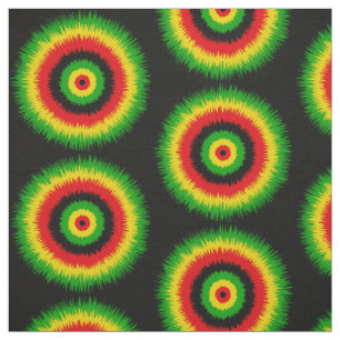 Rasta Red Yellow Green Tie Dye Circles Pattern Fabric