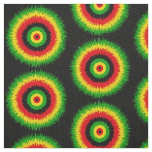 Rasta Red Yellow Green Tie Dye Circles Pattern Fabric