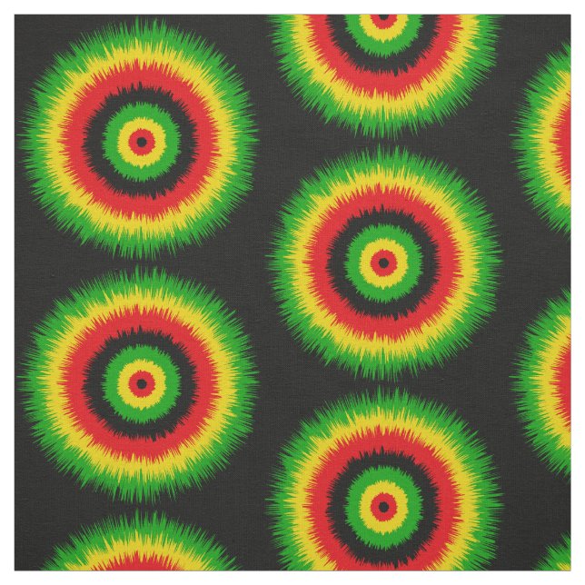 Rasta Red Yellow Green Tie Dye Circles Pattern Fabric (Swatch)
