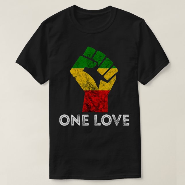 Rasta Reggae Fist One Love Rastafari Jamaica Regga T-Shirt (Design Front)