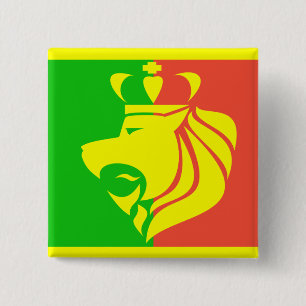 Rasta Reggae Flag and Lion Button