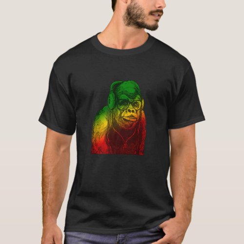 Rasta Reggae Gorilla Monkey Jamaican Hippie Rastaf T_Shirt