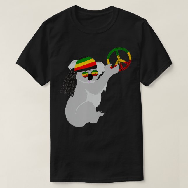 Rasta Reggae Koala Hippie Eucalyptus Bear Rastafar T-Shirt (Design Front)