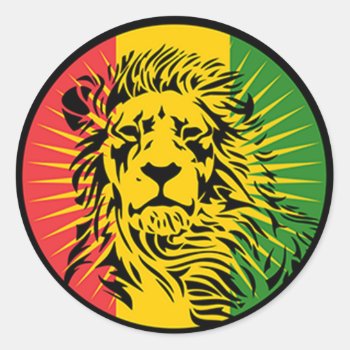 Rasta Reggae Lion Flag Classic Round Sticker by nonstopshop at Zazzle