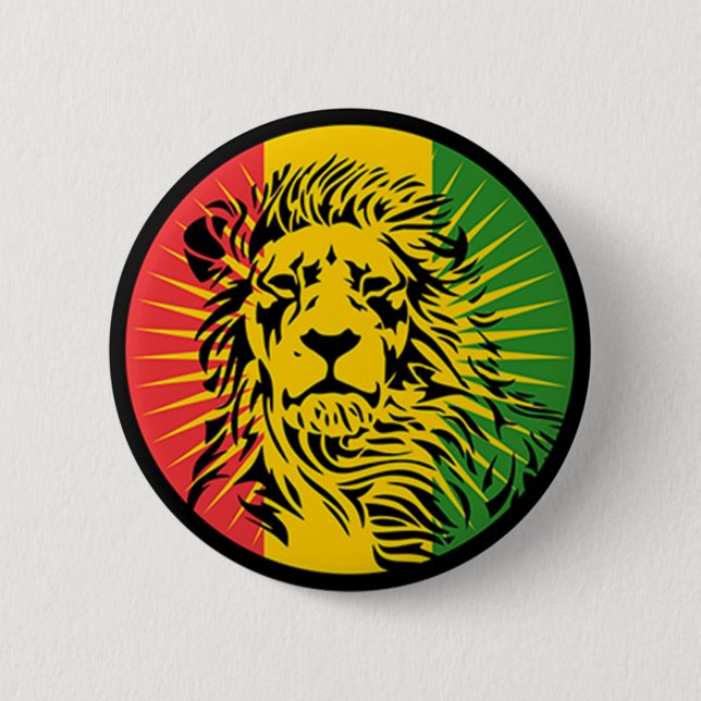 rasta reggae lion flag pinback button (Front)
