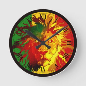 Rasta Reggae Lion Flag Round Clock by nonstopshop at Zazzle