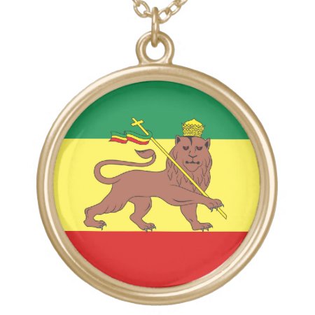 Rasta Reggae Lion Of Judah Gold Plated Necklace