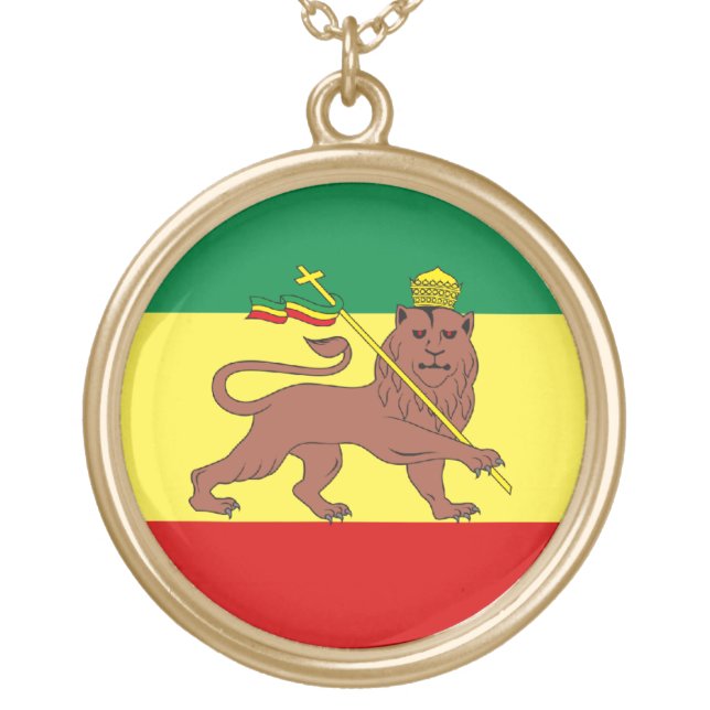 Rasta Reggae Lion of Judah Gold Plated Necklace (Front)
