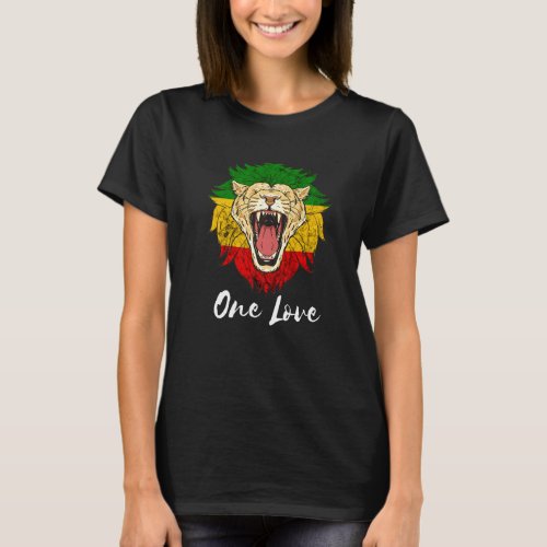 Rasta Reggae Lion Of Judah One Love Rastafari Jama T_Shirt