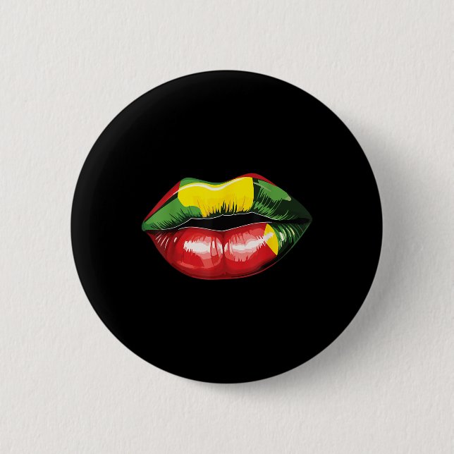 Rasta Reggae Lips Music Rasta Rastafari Roots Jama Button (Front)