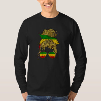 Rasta Reggae Messy Bun Hair Hippie Rastafarian Jam T-Shirt