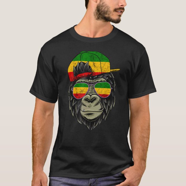 Rasta Reggae Monkey  Gorilla Hippie Rastafari Root T-Shirt (Front)
