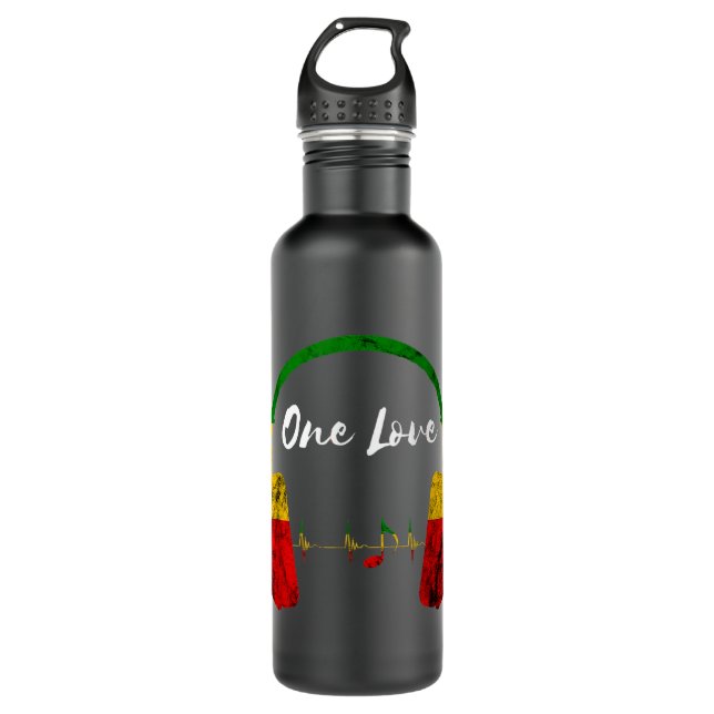 Rasta Reggae Music Headphones Jamaican Pride One L Stainless Steel Water Bottle (Front)
