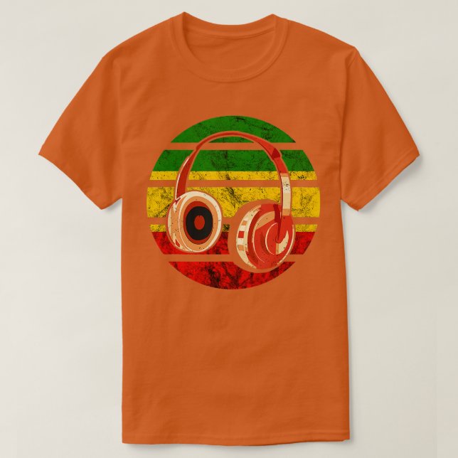 Rasta Reggae Music Headphones Rastafarian Jamaica  T-Shirt (Design Front)