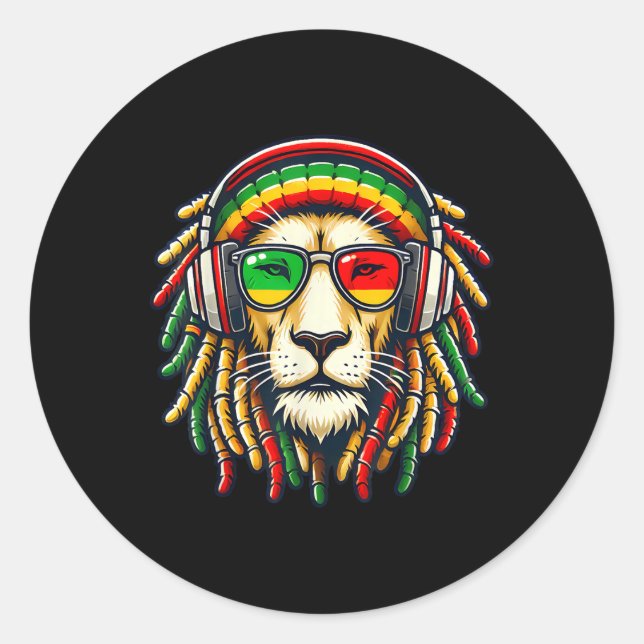Rasta Reggae Music Lion Jamaica  Classic Round Sticker (Front)