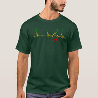 Rasta Reggae Music Note Rastafari Roots Heartbeat T-Shirt