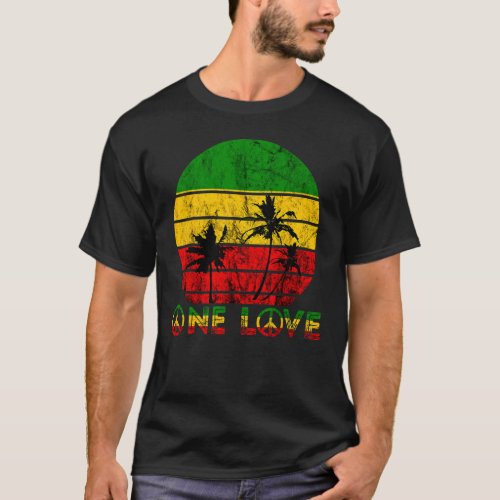 Rasta Reggae One Love Retro Vintage Sunset Jamaica T_Shirt