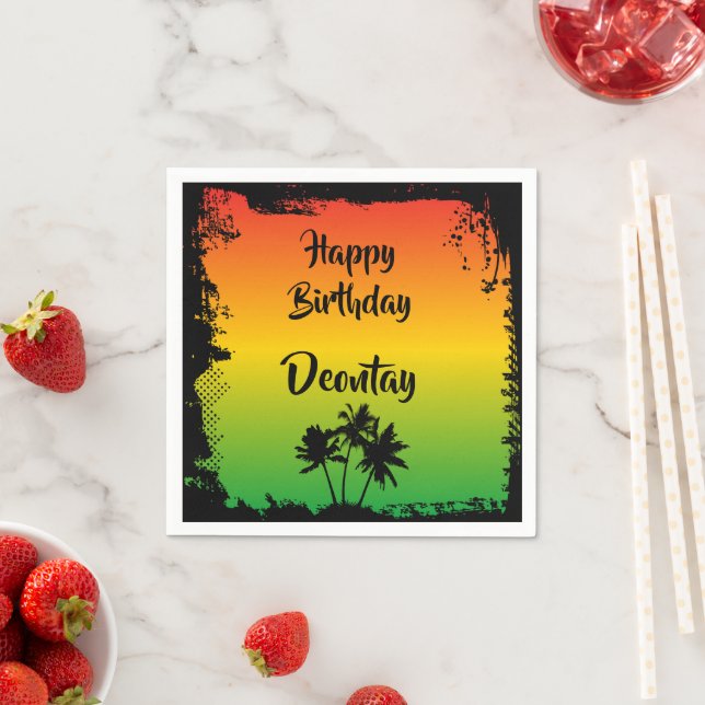 Rasta Reggae Red Gold Green Jamaican Birthday Napkins (Insitu)