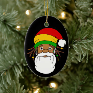 Rasta Santa Claus Christmas Ceramic Ornament