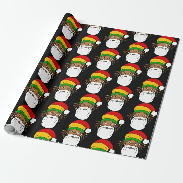 Rasta Santa Claus Jamaican Christmas Wrapping Paper (Unrolled)