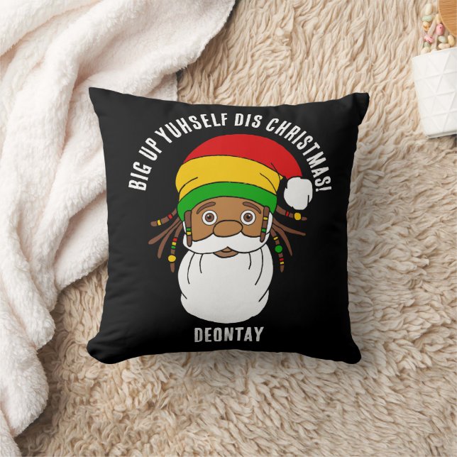 Rasta Santa Claus Jamaican Patois Merry Christmas Throw Pillow (Blanket)