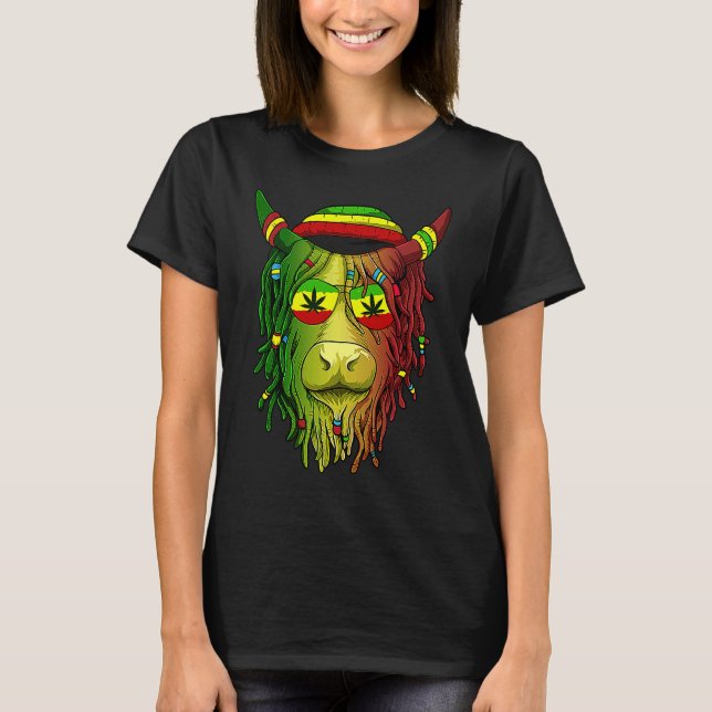Rasta Scottish Highland Cow  Scottish Stoner Cow T-Shirt (Front)