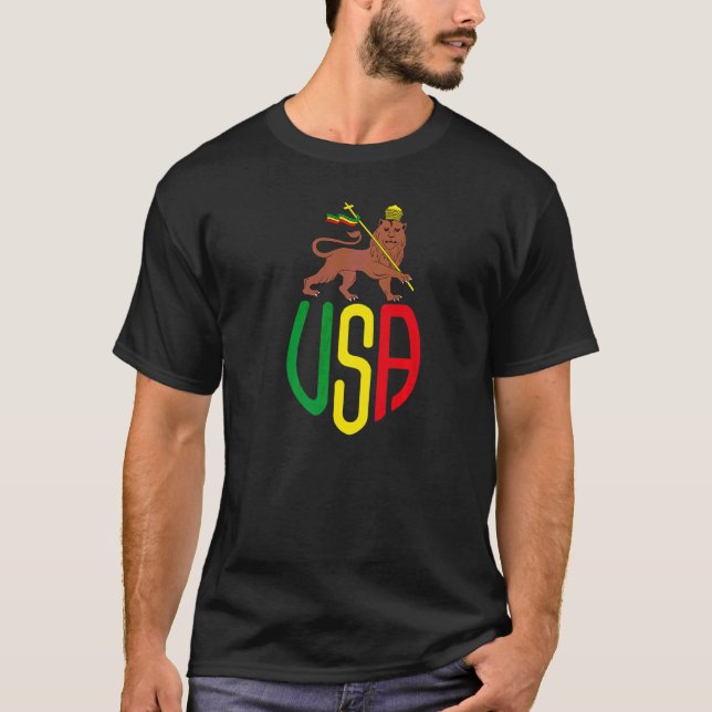 Rasta Usa Reggae Music Zion Lion Jamaica Rastafari T-Shirt (Front)