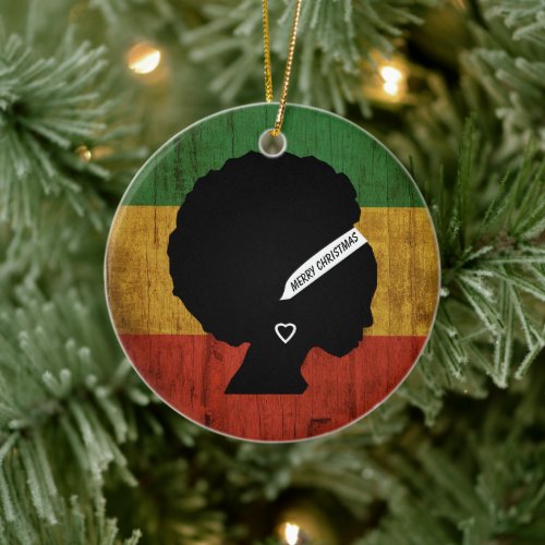 Rasta Woman Merry Christmas Ceramic Ornament