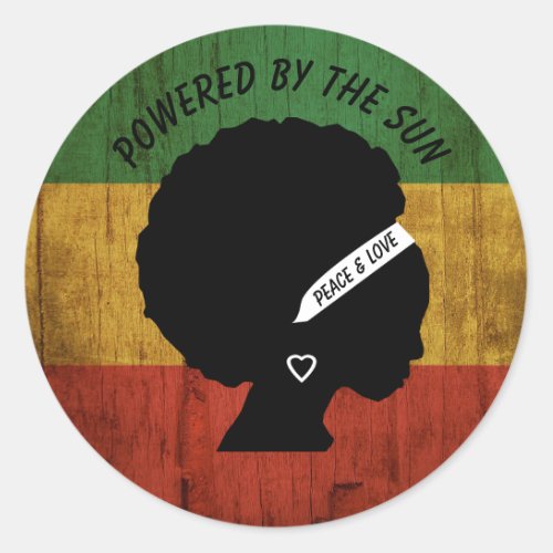 Rasta Woman Peace  Love Powered by the Sun Classic Round Sticker