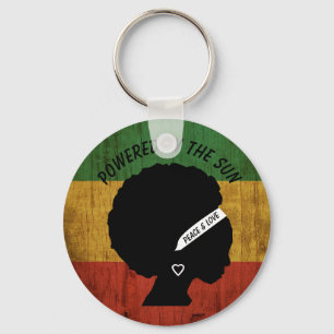 Rasta Woman Peace & Love Powered by the Sun Keychain
