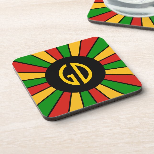 RASTAFARI FLAG BUTTON RAYS + your sign or monogram Beverage Coaster (Left Side)