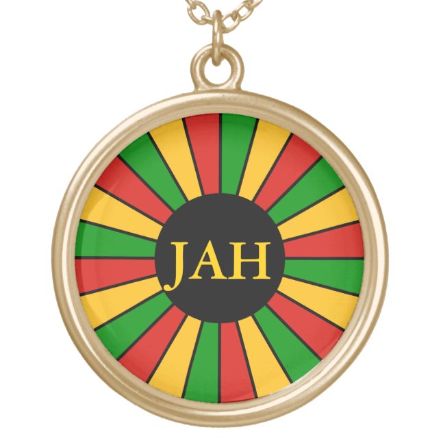 RASTAFARI FLAG BUTTON RAYS + your sign or monogram Gold Plated Necklace (Front)