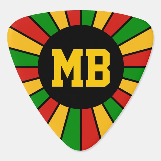 RASTAFARI FLAG BUTTON RAYS + your sign or monogram Guitar Pick (Back)