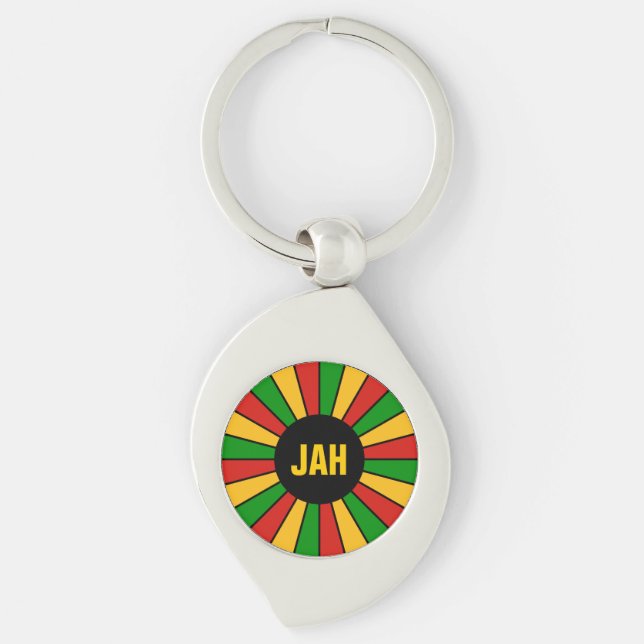 RASTAFARI FLAG BUTTON RAYS + your sign or monogram Keychain (Front)