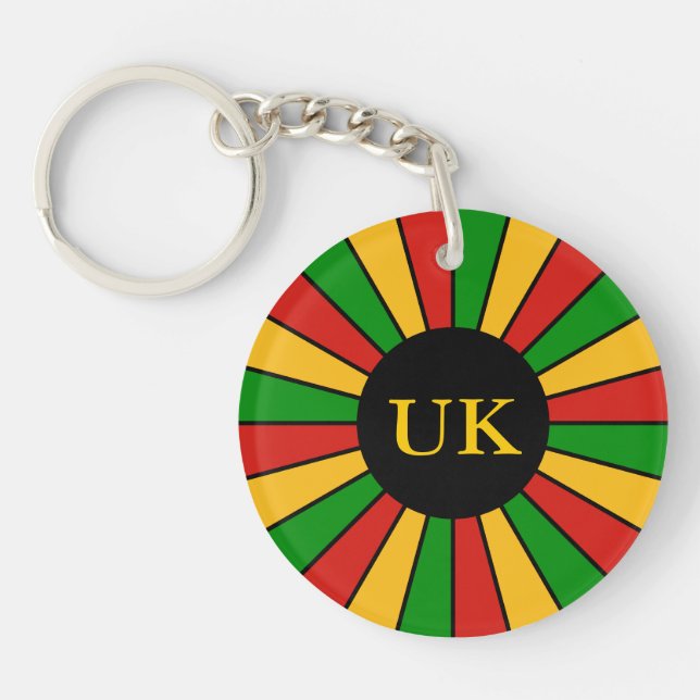 RASTAFARI FLAG BUTTON RAYS + your sign or monogram Keychain (Front)