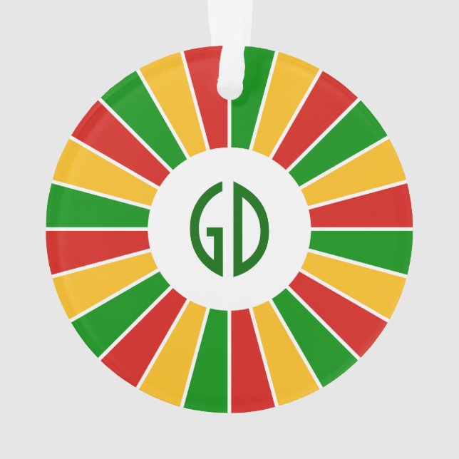 RASTAFARI FLAG BUTTON RAYS + your sign or monogram Ornament (Back)