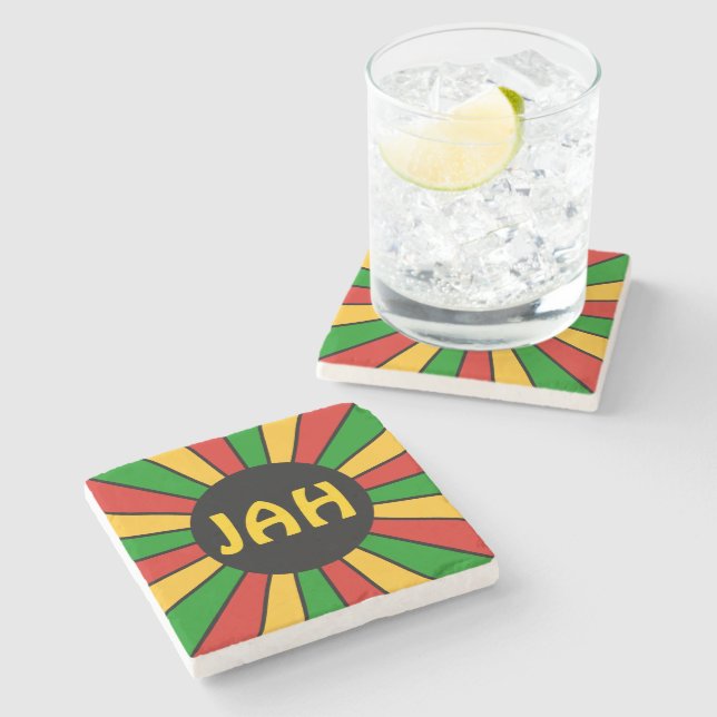 RASTAFARI FLAG BUTTON RAYS + your sign or monogram Stone Coaster (Side)