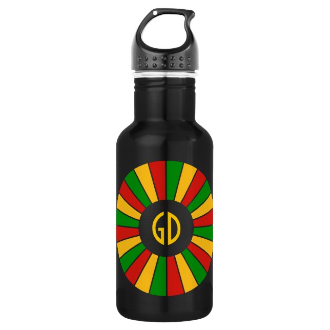 RASTAFARI FLAG BUTTON RAYS + your sign or monogram Water Bottle (Front)