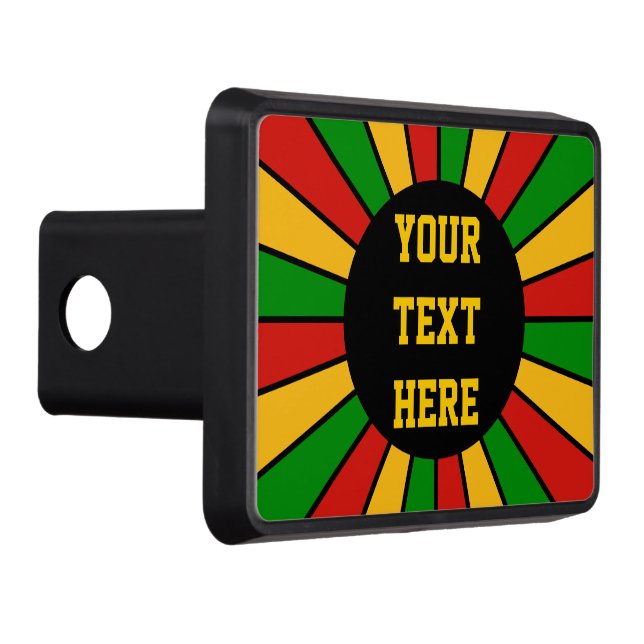 RASTAFARI FLAG BUTTON RAYS + your sign or text Hitch Cover (Right)