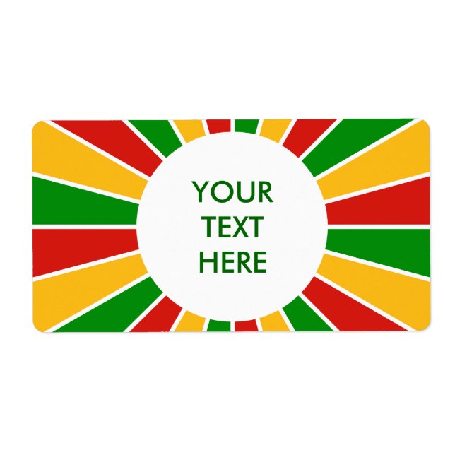 RASTAFARI FLAG BUTTON RAYS + your sign or text Label (Front)