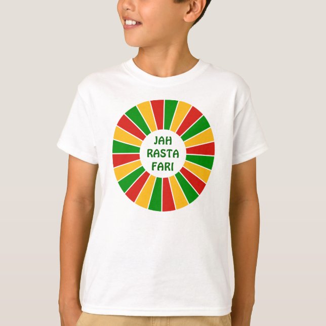 RASTAFARI FLAG BUTTON RAYS + your sign or text T-Shirt (Front)