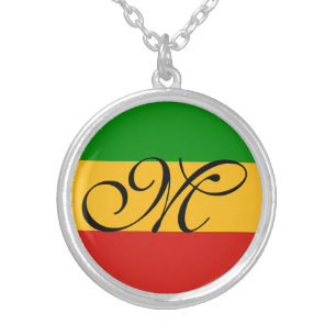RASTAFARI FLAG COLORS + your ideas Silver Plated Necklace